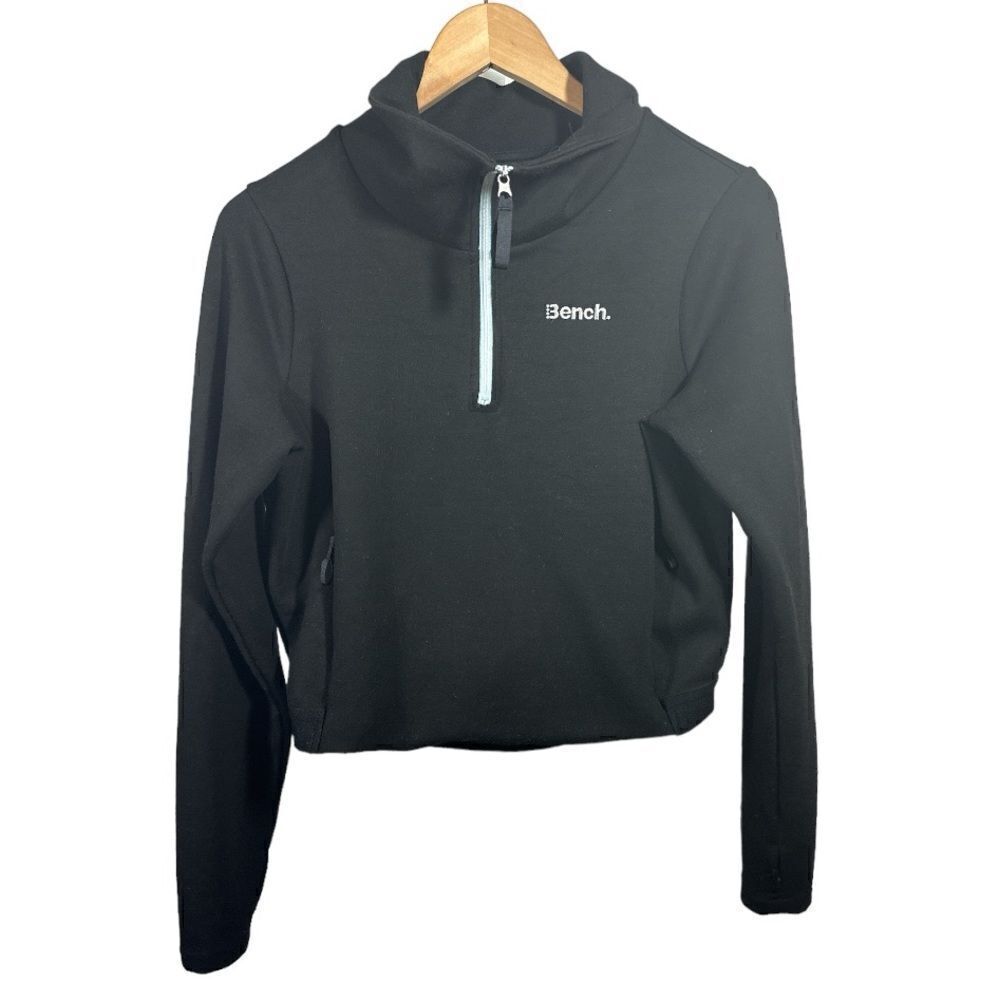 BENCH Women's Half-Zip Cropped Track Jacket Sweatshirt Black Size Small